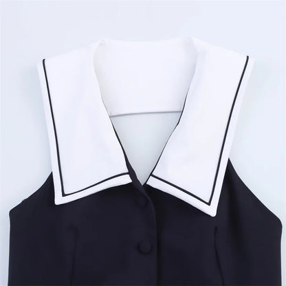 Women's Tops New Summer 2025 Sailor Suit Style Sleeveless Top Sexy Open Back Design Fashionable and Versatile Lively Personality