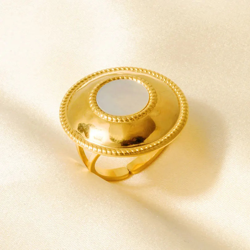 Sea Jewelry Shell Leaf Geometric Round Stainless Steel Rings For Women Men Accessories Open Adjustable Ring Beach Holiday Bagues J935-G-W adjustable