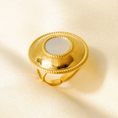 Sea Jewelry Shell Leaf Geometric Round Stainless Steel Rings For Women Men Accessories Open Adjustable Ring Beach Holiday Bagues J935-G-W adjustable