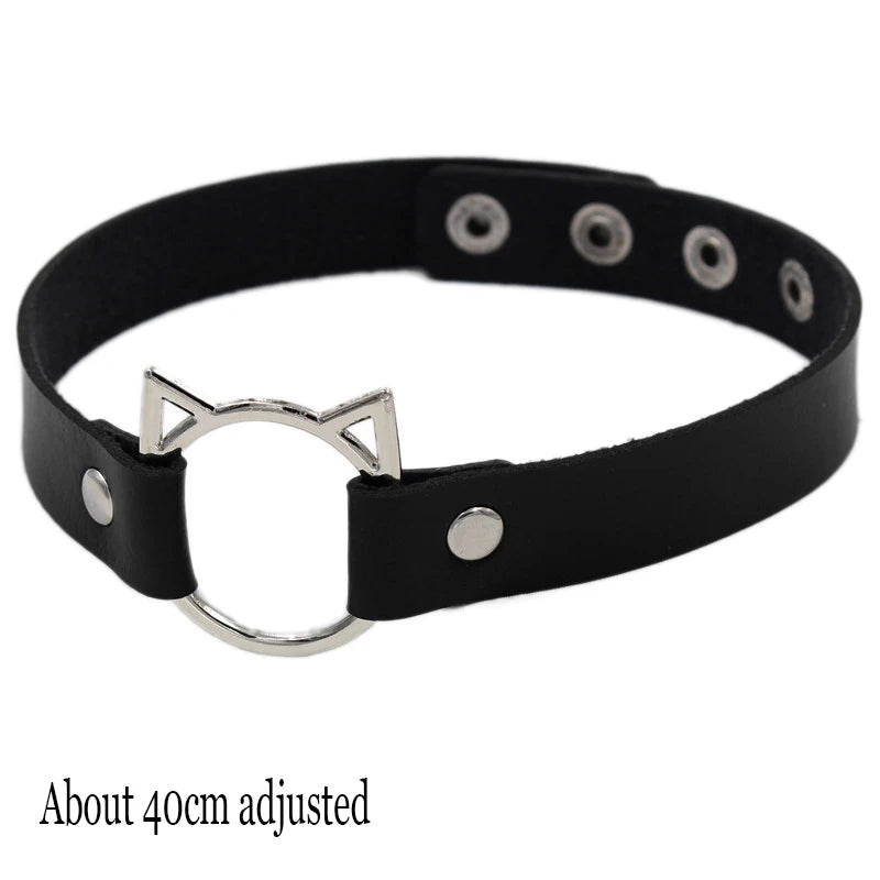 Woman Black Punk Choker Collar Necklace Sexy PU Leather Heart Lock Key Spike Chocker Gothic Cosplay Accessories Party Jewelry Cat