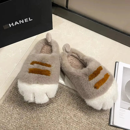 New Adorable Kitty Claw Slippers Women's Home Shoes Non Slip Furry Mules Female Fashion Warm Fluffy Slides Outdoor Cat Slippers Badiee Stylez