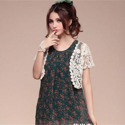 M2EA Womens Short Sleeve Open Front Lace Cardigan Floral Crochet Sheer Beach Cover Up Shrugs Crop Bolero Jackets for Dresses