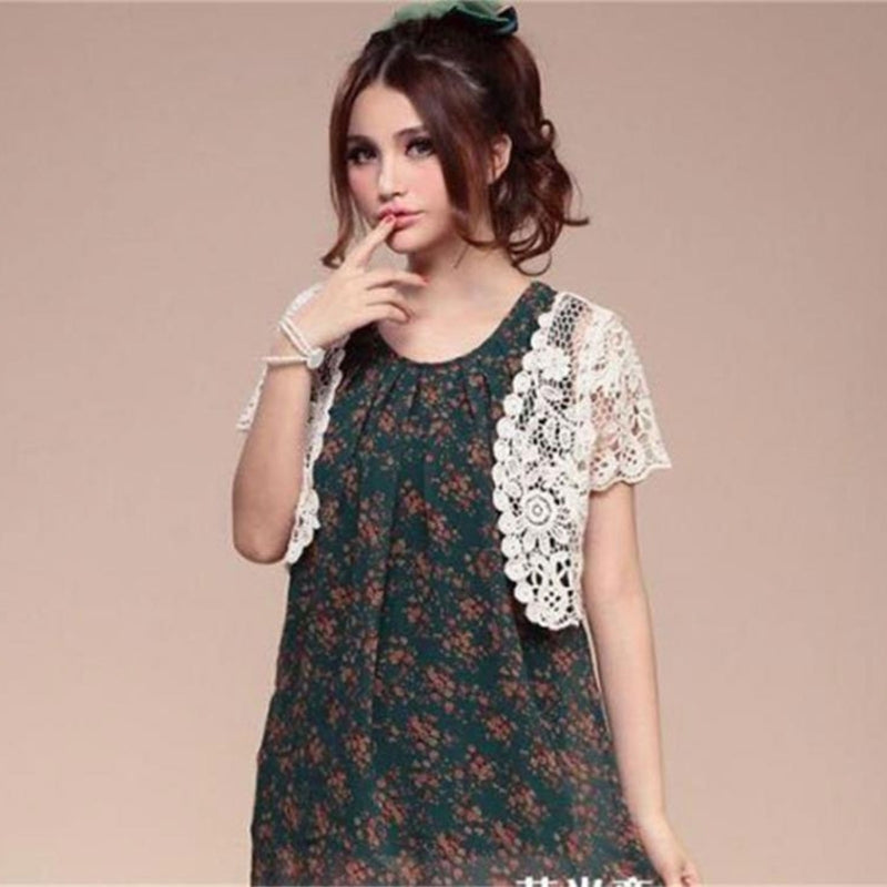 M2EA Womens Short Sleeve Open Front Lace Cardigan Floral Crochet Sheer Beach Cover Up Shrugs Crop Bolero Jackets for Dresses