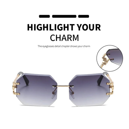 Retro Sunglasses Women Brand Designer Rimless Polygon Sun Glasses Fashion Shades Square Cutting Lens Ladies Frameless Eyeglasses