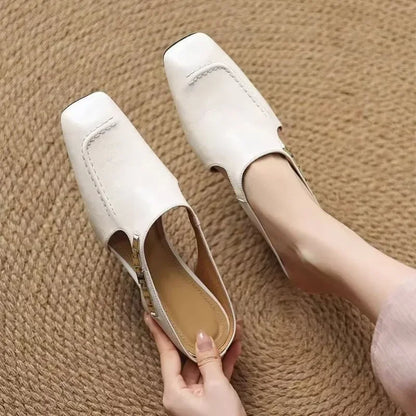 2025 New Retro Style Baotou Women's Sandals Half Slippers Square Toe Inside Heightening WHITE