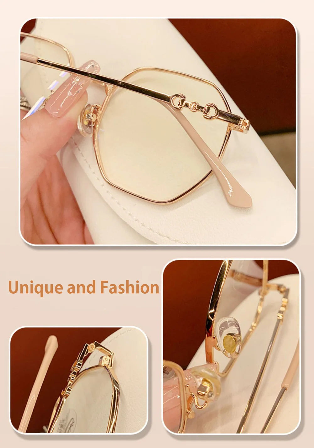 Hot Sale Rose Gold Square Glasses High Quality Anti-Blue Light Flat Glasses HD Durable Transparent Lens Eyewear Fast Shipping