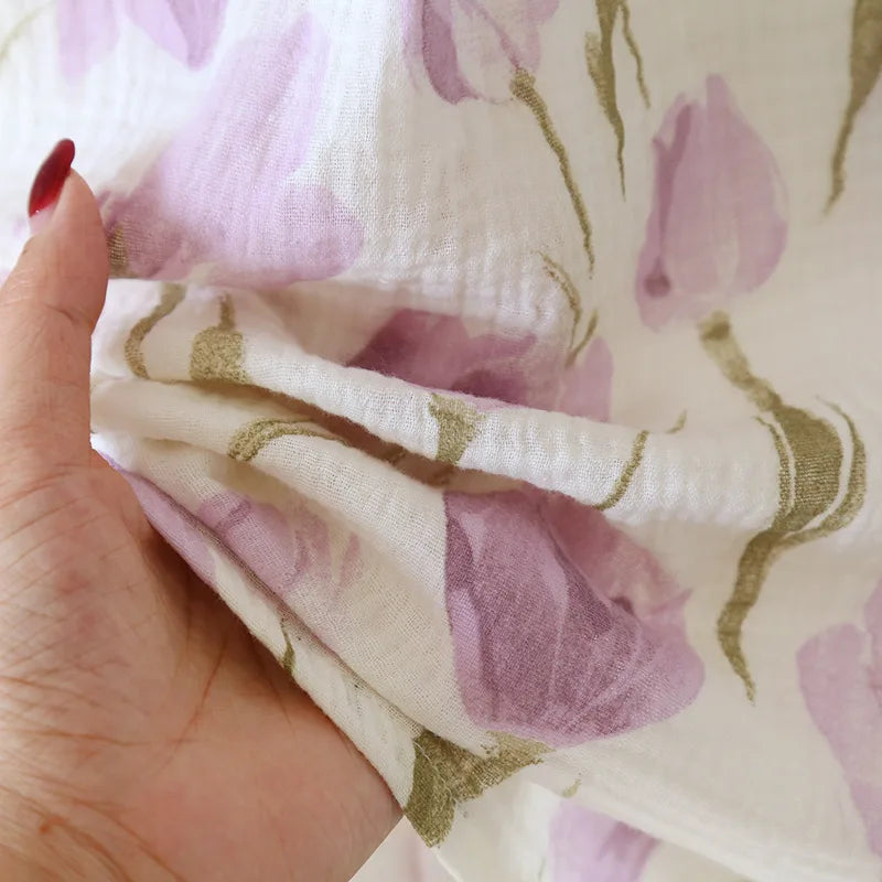 2025 Women's New Summer Pajama Set 100% Cotton Crepe Vest+Shorts Two Piece Loose Home Clothing Set Sleepwear Ladies