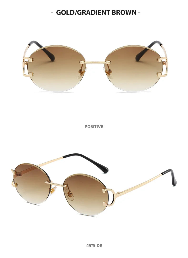 Trendy Sunglasses For Woman Summer Rimless Sunglass Oval Fashion Brand Designer Shades Pink Women's Sun Glasses UV400