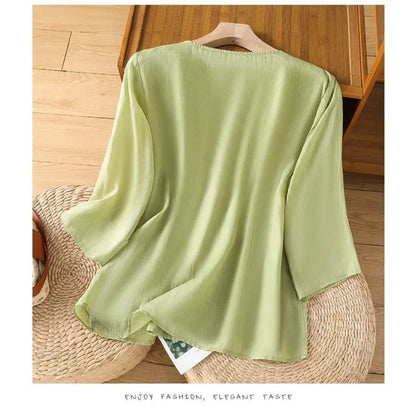 Thin Streetwear Vintage Clothes Ethnic Style Cotton Linen Shirts for Women Clothing Top Tshirt Tees Fashion Casual Embroidery