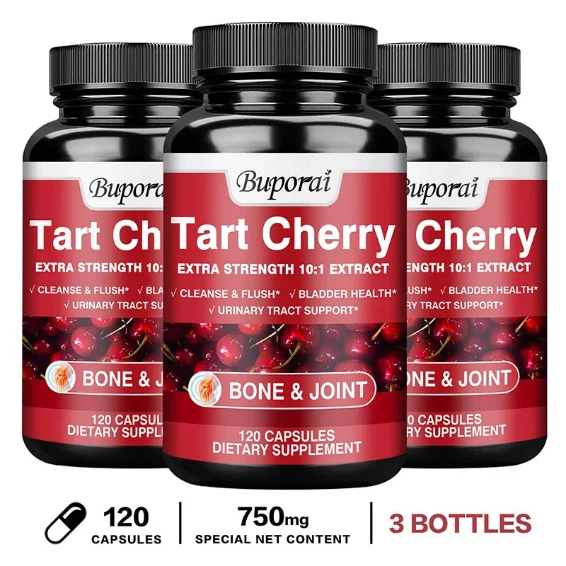 Tart Cherry Capsules - Uric Acid Cleansing, Joint Health, Promotes Muscle Recovery, Antioxidant 120 Capsule-3bottles