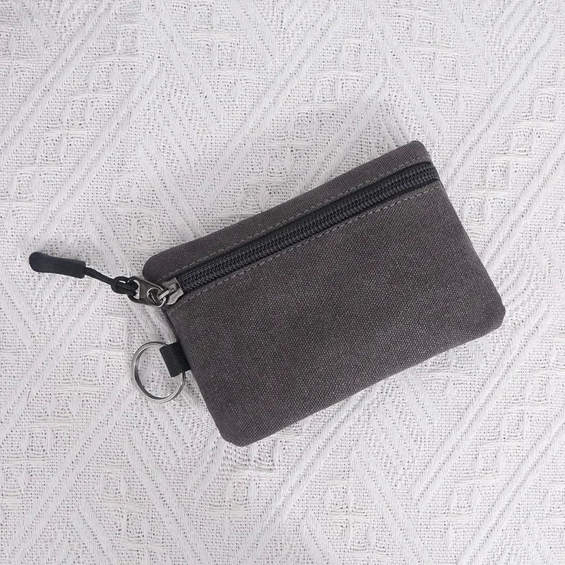 Canvas Mini Coin Wallet Bag Solid Color Zipper Key Bag Money Pocket Purse Women Men Small Card Holder Change Coin Purses Gray