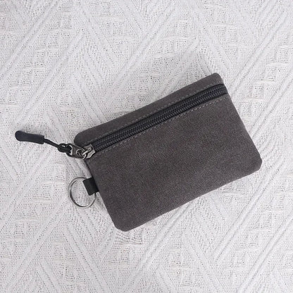 Canvas Mini Coin Wallet Bag Solid Color Zipper Key Bag Money Pocket Purse Women Men Small Card Holder Change Coin Purses Gray