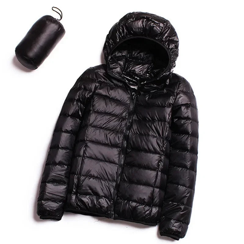 2024 Hooded Jackets Autumn Plus Size 7xl 6xl 5xl Fall Women's Lightweight Water-Resistant Packable Winter Warm Female Down Coats Black
