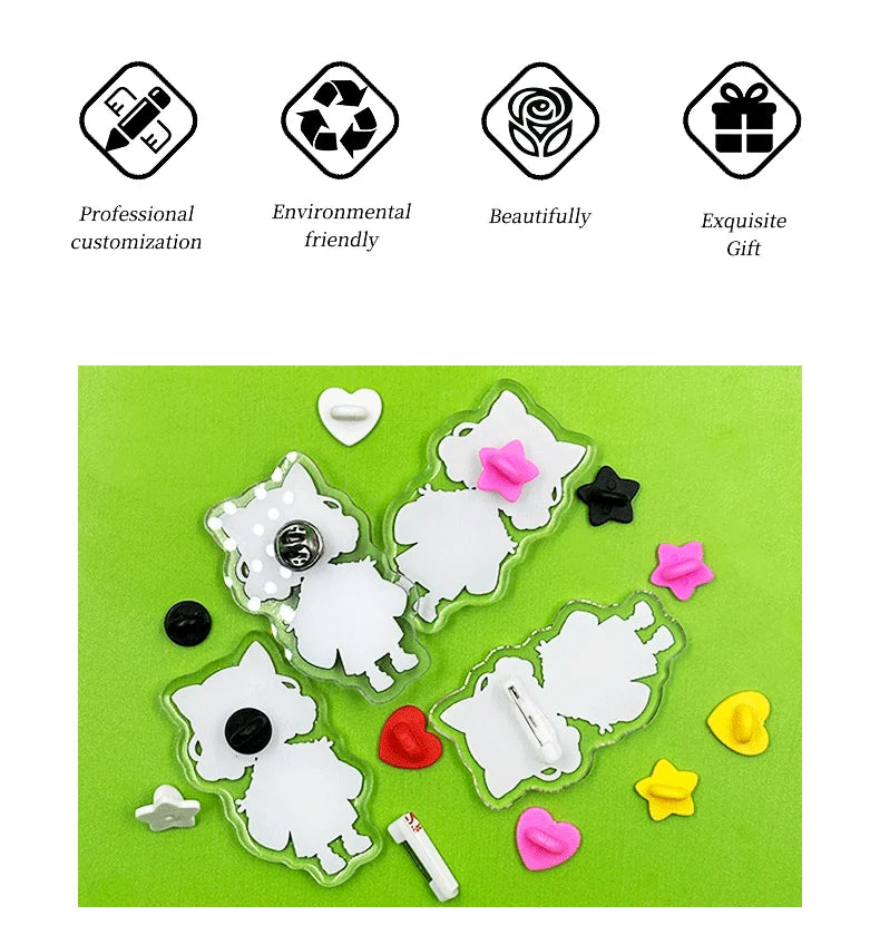 Custom Acrylic Brooches Popular Fashion Clothing Bags Accessories Kids DIY Personalized Design women fathers day gifts Pins