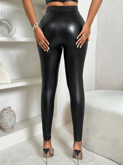 Women's Sexy Pants 2024 Spring Fashion Mesh Panel Belt Buckle High Waist Zipper Casual Tight Elastic Daily Pants Y2K Street Wear