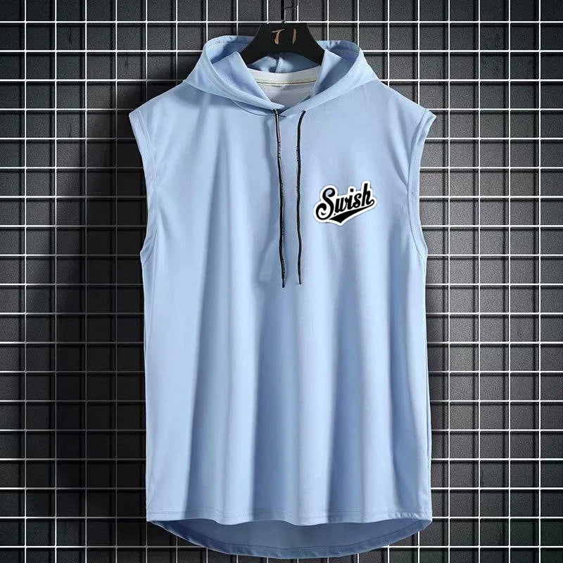 New Summer Hooded Sweatwear New Mens Short Sleeve Loose T-shirt Solid Color Lightweight Hoodie Fitness Breathable Collar Tops Picture color 3