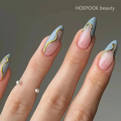 24pcs Nude French Fake Nails White Edge Almond False Nails Art Full Coverage Removable Waterproof Artificial Press on Nail Y-252S