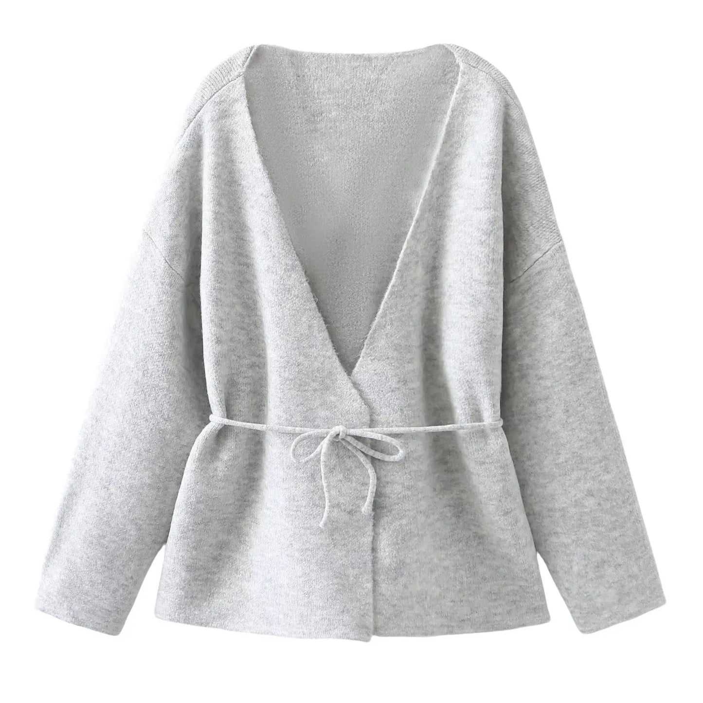 Women Solid Color Lace-up Knitted Sweater Jacket Female Cardigan with Belt Autumn and Winter Woolen Simple Cardigan Sweater