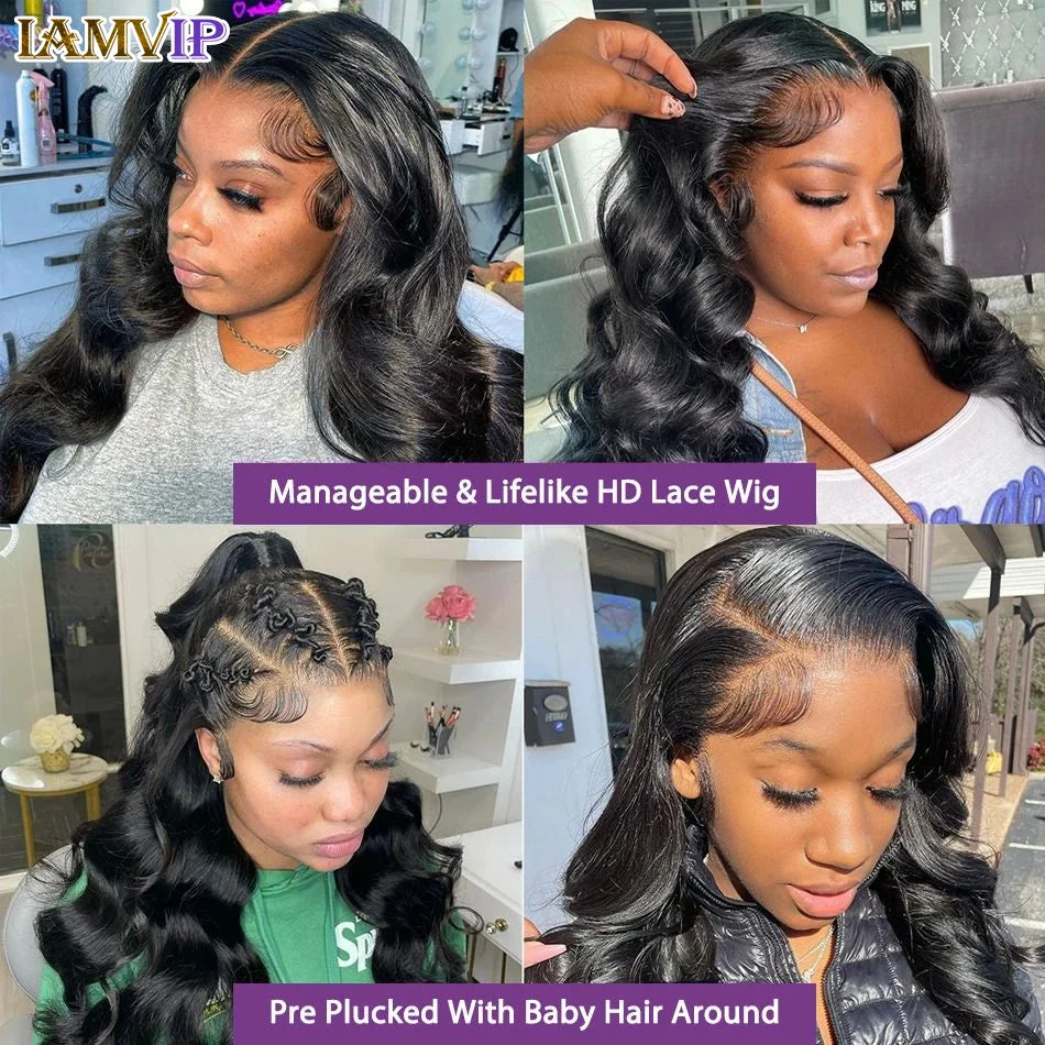 250% 30-36inch Body Wave 13x6 Hd Frontal Human Hair Pre-plucked Lace Brazilian Remy 13x4 Front Wig 4x4 Closure With Hd Full Lace Badiee Stylez
