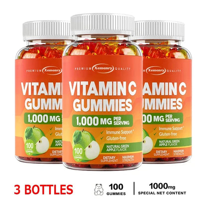 Vitamin C Gummies - Antioxidant, Promotes Collagen Production, Skin Glow, Supports Heart, Immune Health, Vegetarian 100 Gummies-3bottles