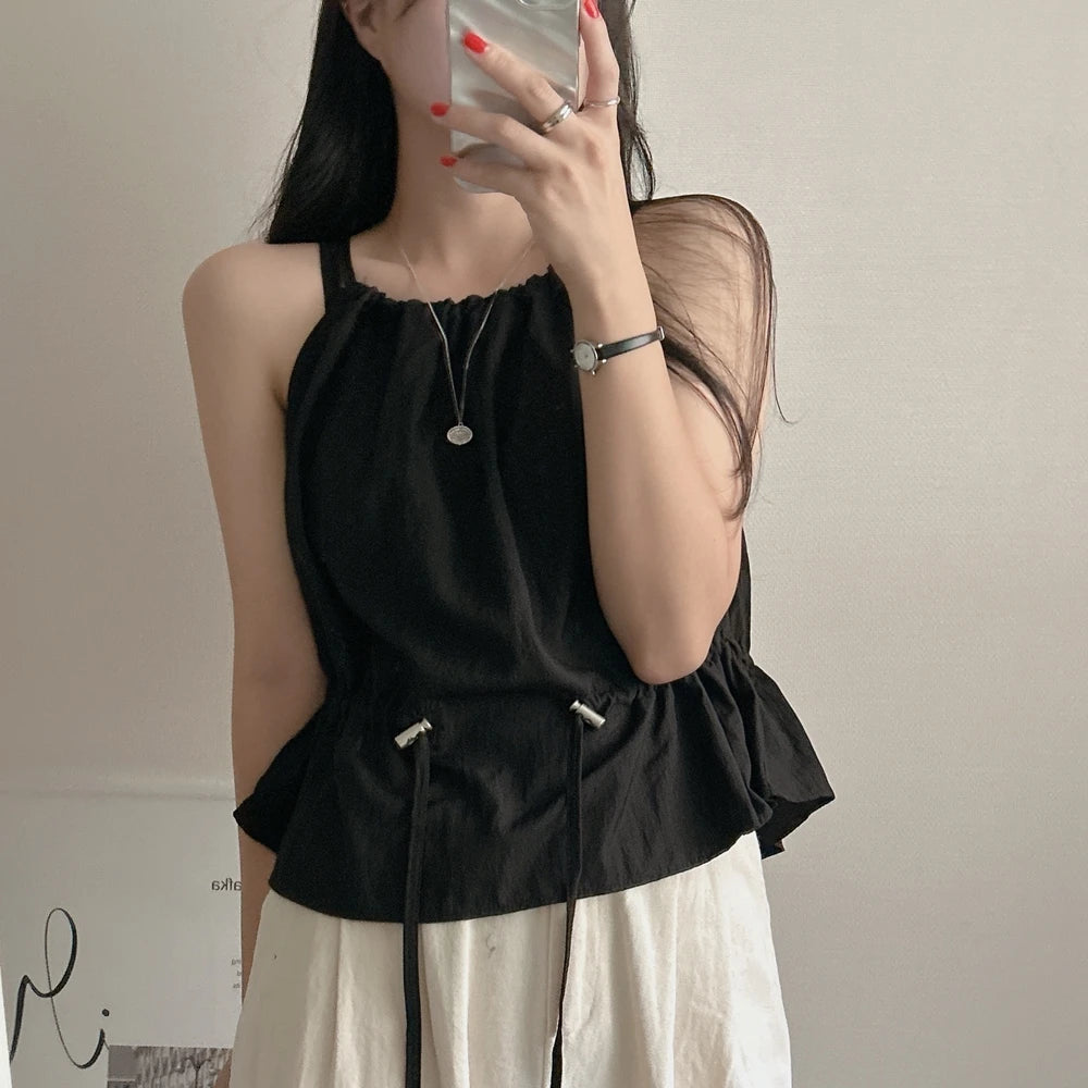 Faionable Dstring Waist Vest Spring Summer Dongda Gate Sle Trendy Belted Crop Top Women's Busin Casual ort Sve