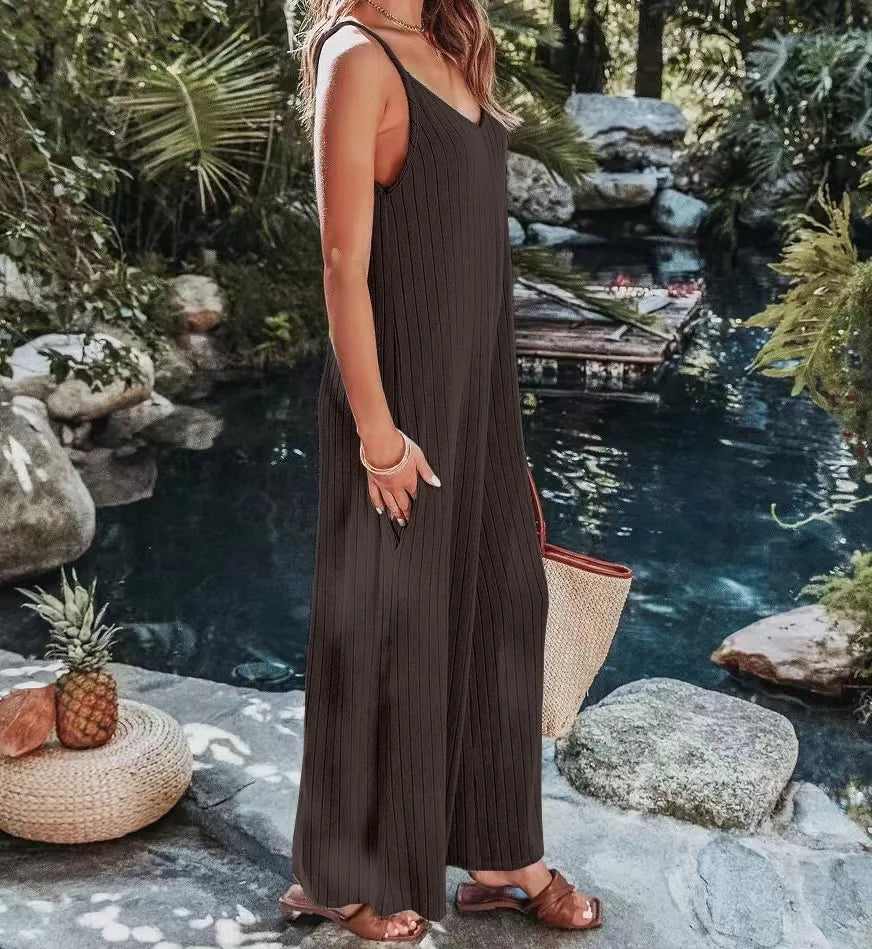 2023 AliExpress Europe and America New Jumpsuit Women's Cross border Summer Female Thread Backless Solid Color Sexy jumpsuit Badiee Stylez