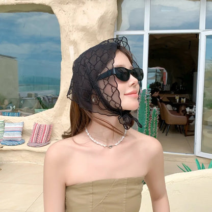 Sweet Love Heart Lace Scarves Korean Style Neck Wrap Bandanas Shawl Headscarf Headband Triangle Hijab Scarf Gift