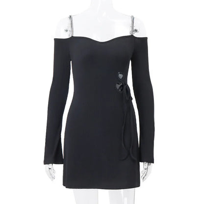 Sexy Black Dresses Autumn New Women Mini Dresses Streetwear Fashion Folds Long Sleeves V-Neck Dress Casual Slim Elegant Clothing