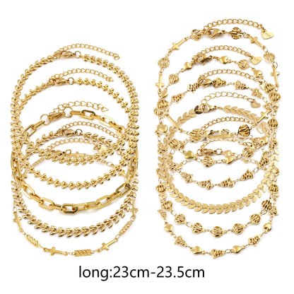 DoreenBeads Stainless Steel Anklet Gold Color For Women Beach Foot Leg Chain Ankle Bracelets Jewelry Gift 22.5cm-23.5cm, 1 Piece