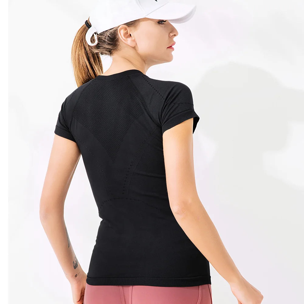 Women Fitness Sports T-shirt Tops Women Outdoor Sports Loose Short Sleeve Stitching Gym Running Female Quick Drying Breathable