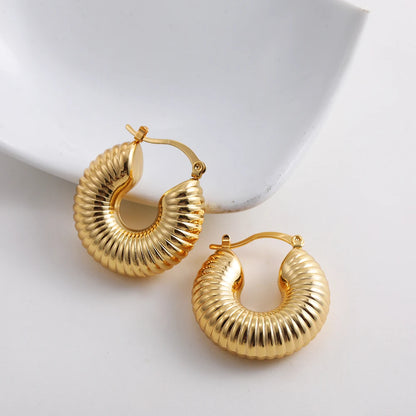 Fashion Glossy Stainless Steel Chunky Hoop Earrings for Women Gold Plated Thick Texture Geometric Circle Earring Vintage Jewelry 22480 17