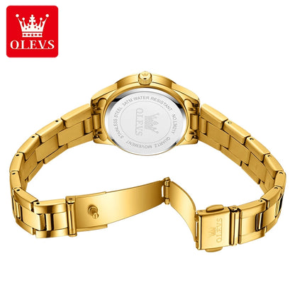 OLEVS Elegant Fashion Brand Women's Watches Gold Waterproof cCalendar Quartz Watch for Lady Stainless Steel Original Wristwatch