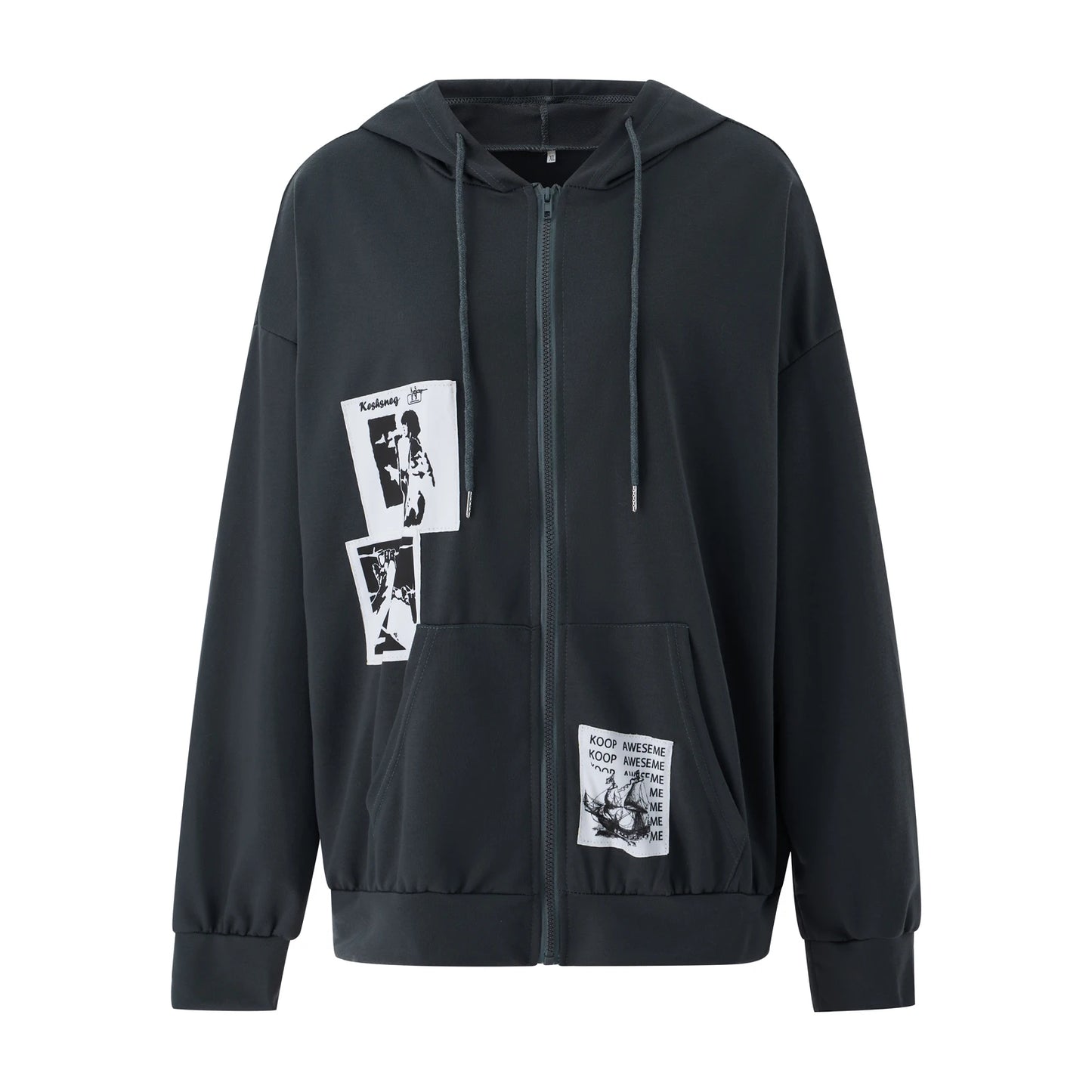 Women Sweatshirt Coats Graffiti Print Gothic Grunge Zip Up Hoodie Top Dark Academia Jacket Autumn Aesthetic Y2K Outerwear