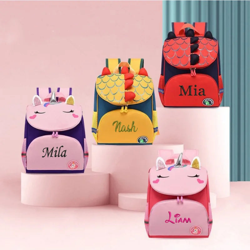 Personalized Name Kindergarten Schoolbag for Boys and Girls Cute Cartoon Backpack Dinosaur Embroidery Children's Bag