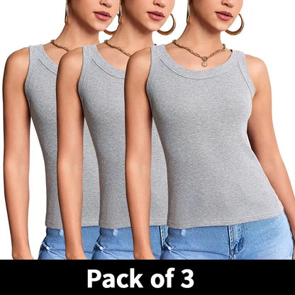 3-piece Ladies Solid Color Vest Fashion Joker Young Woman Threaded Camisole 3pcs- nv3hui
