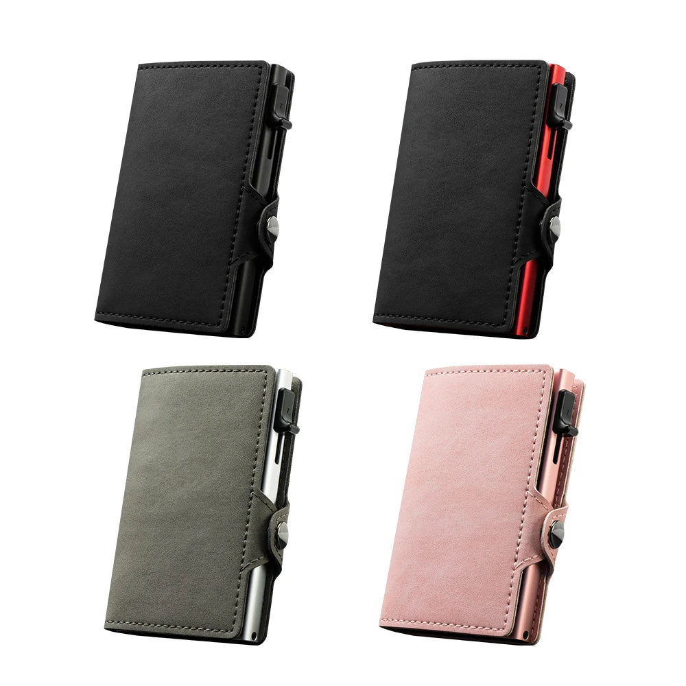 CASEKEY Pink Wallet Slim Minimalist Leather Pop UP Wallet Rfid Blocking Mini Aluminum Automatic Card Holder for Women Men