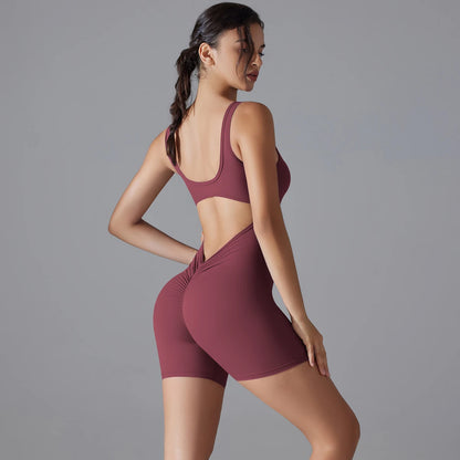 New V Back Scrunch Sports Jumpsuit Women Gym Rompers Sleeveless Sportswear Bodysuits Women Casual One-Piece Suit Yoga Clothing