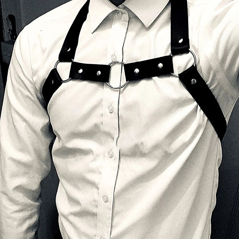 Trendy Men's Leather Harness Straps Chest Straps Men's Pu Leather Costume Belt Adjustable Body Corset Straps Shoulder Badiee Stylez
