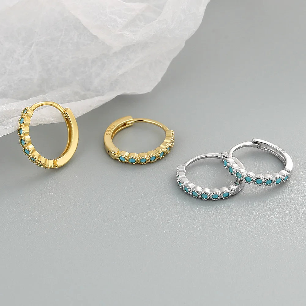 Korean Stainless Steel Turquoise Small Hoop Earrings For Women Round Circle Huggie Punk Unisex Rock Earring Piercing Jewelry