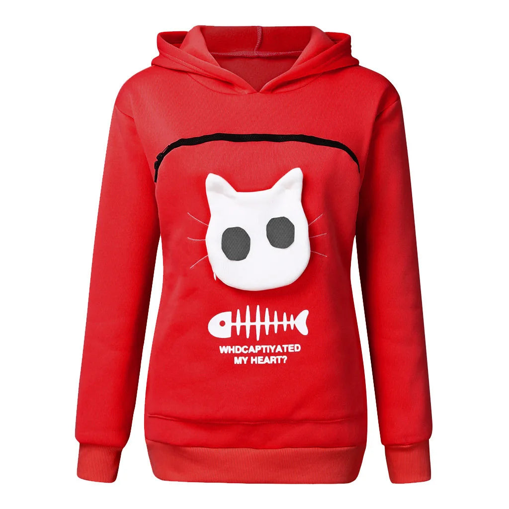 S-3XL Cat Lovers Hooded Sweatshirt Kangaroo Dog Pet Paw Dropshipping Pullovers Cuddle Pouch Fish Pocket Hoodie