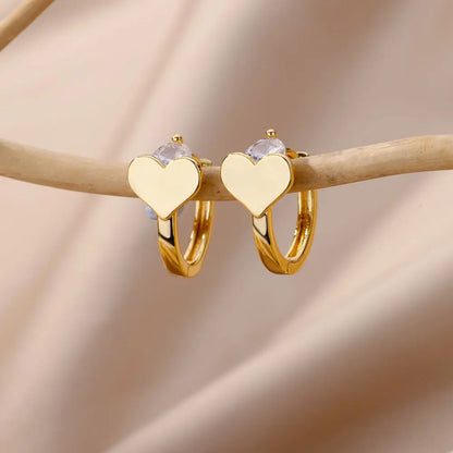 Hollow Heart Earrings for Women Stainless Steel Dangle Drop Earrings 2024 Trend Cubic Zirconia Wedding Couple Ear Jewelry aretes