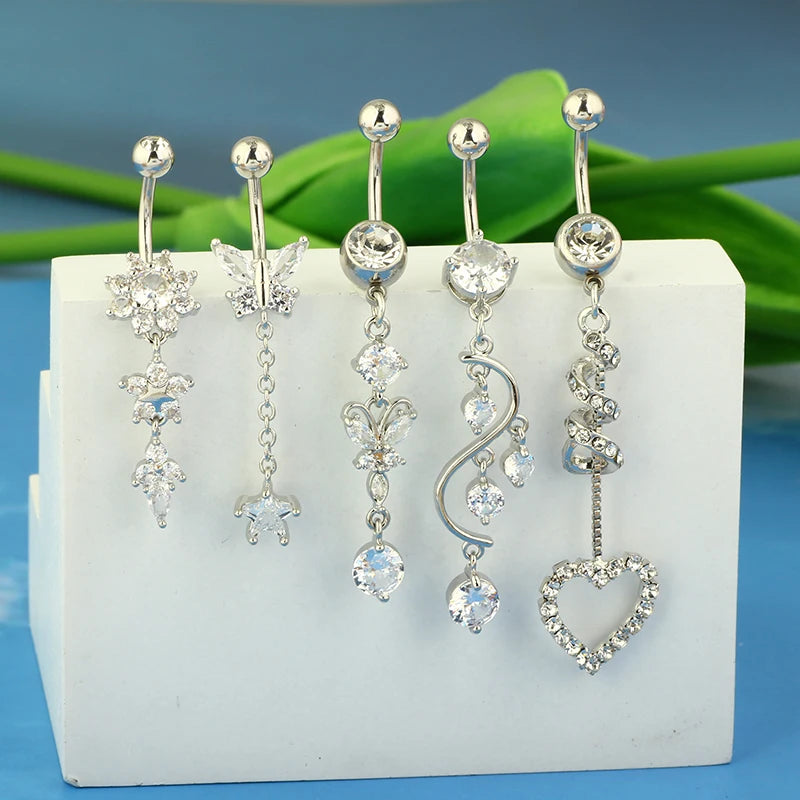 5PCS Cute Dangle Belly Ring Pack 14G Navel Piercing Bulk Sexy Belly Ring Set Belly Button Ring Lot Pircing Ombligo Jewelry style5