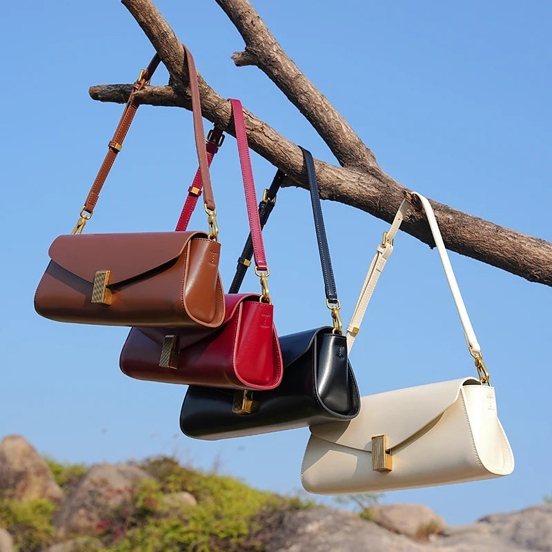 Burminsa Trendy Genuine Leather Underarm Shoulder Bags For Women 2025 Luxury Designer Crossbody Purses Flap Lock Ladies Handbags