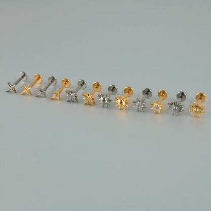 ASTM F136 Solid Titanium Internally Threaded Cross Cz Cartilage Earrings Stud Helix Tragus Lobe Piercing Labret Lip Ring Jewelry