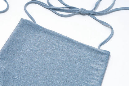 Xeemilo Y2K Shinny Backless Tank Top Sexy Deep V-neck Bandage Halter Crop Tops Aesthetic Irregular Shape Skinny Slim Women Camis