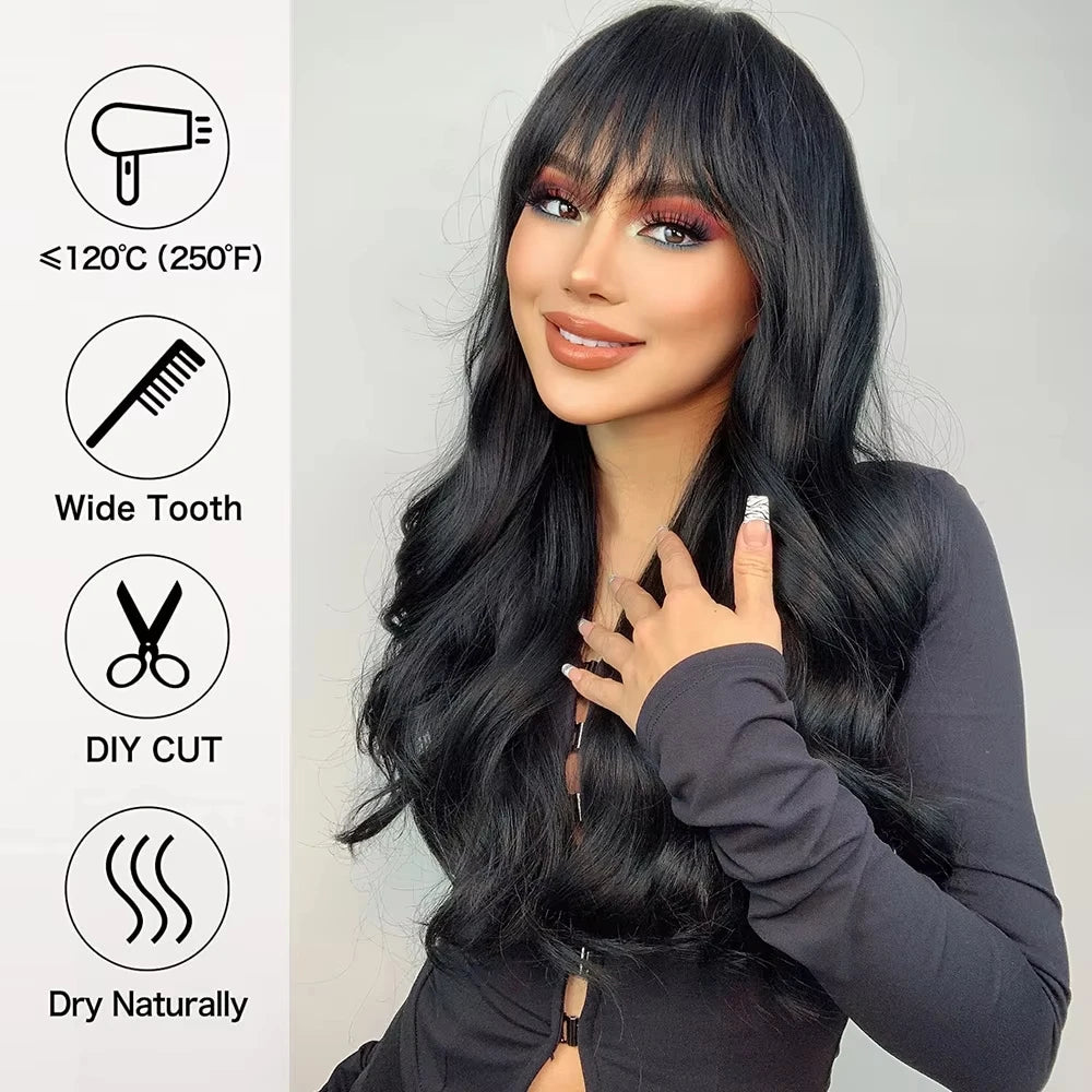 Blonde synthetic wig with straight bangs Ladies Cosplay wig High temperature silk wig set with big waves and long curly hair
