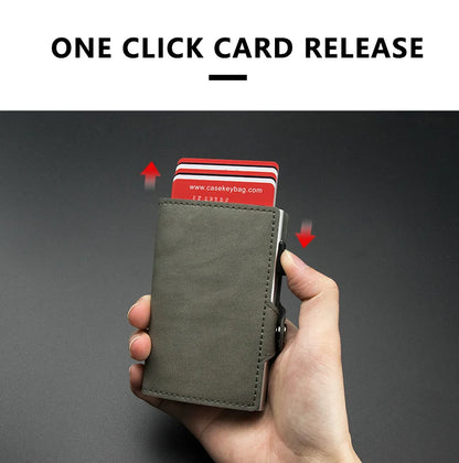 CASEKEY Pink Wallet Slim Minimalist Leather Pop UP Wallet Rfid Blocking Mini Aluminum Automatic Card Holder for Women Men