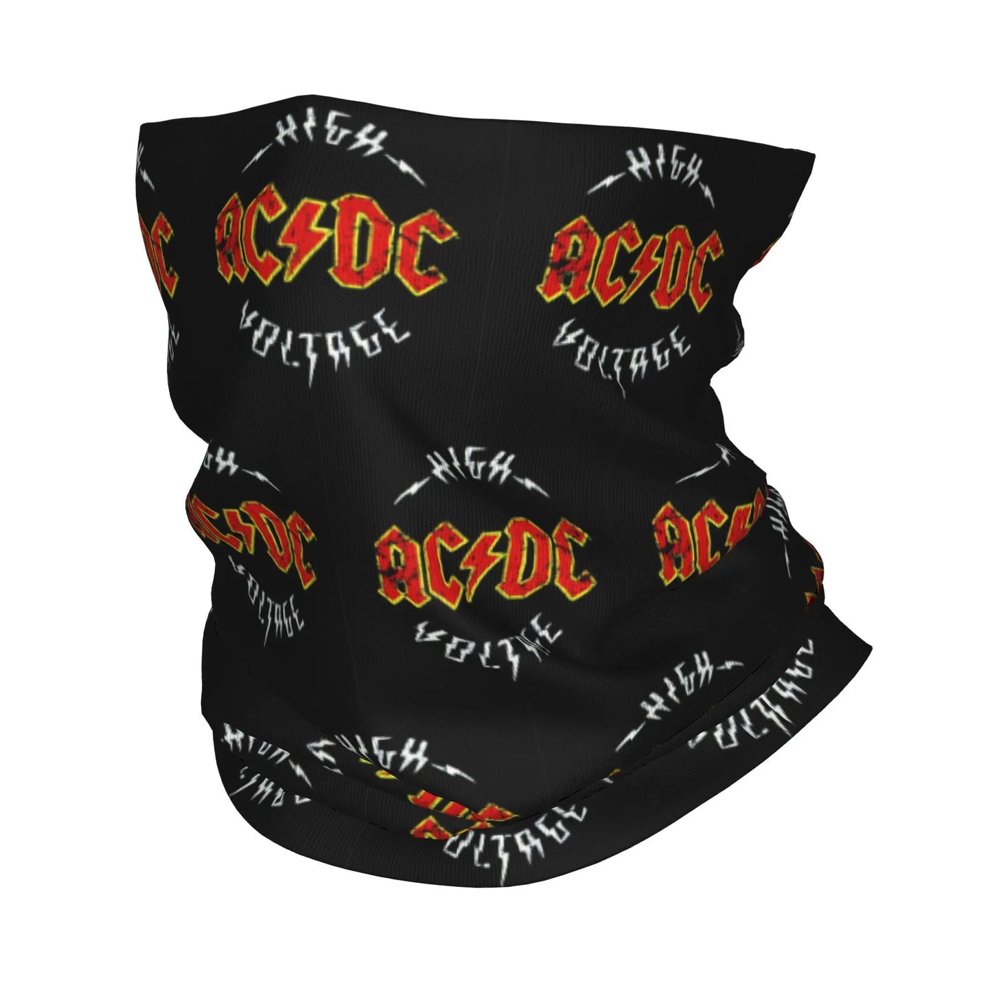 Custom Black AC DC Logo Camouflage Heavy Metal Band Bandana Neck Warmer Women Men Winter Hiking Ski Scarf Gaiter Face Cover 24 Bandana