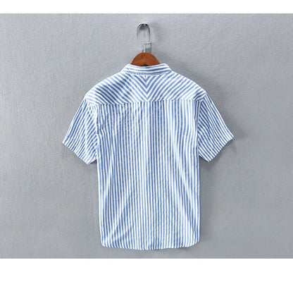New Summer Men's Short Sleeve Shirt Fashion Thin Loose Half Sleeve Casual Youth Stripe Shirt Tops