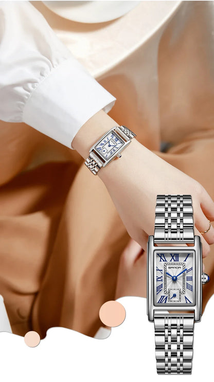 SANDA 1116 Quartz Watch Women Elegant Design Rectangle Dial Watches Waterproof Pointer Leather Business Ladies Wristwatches